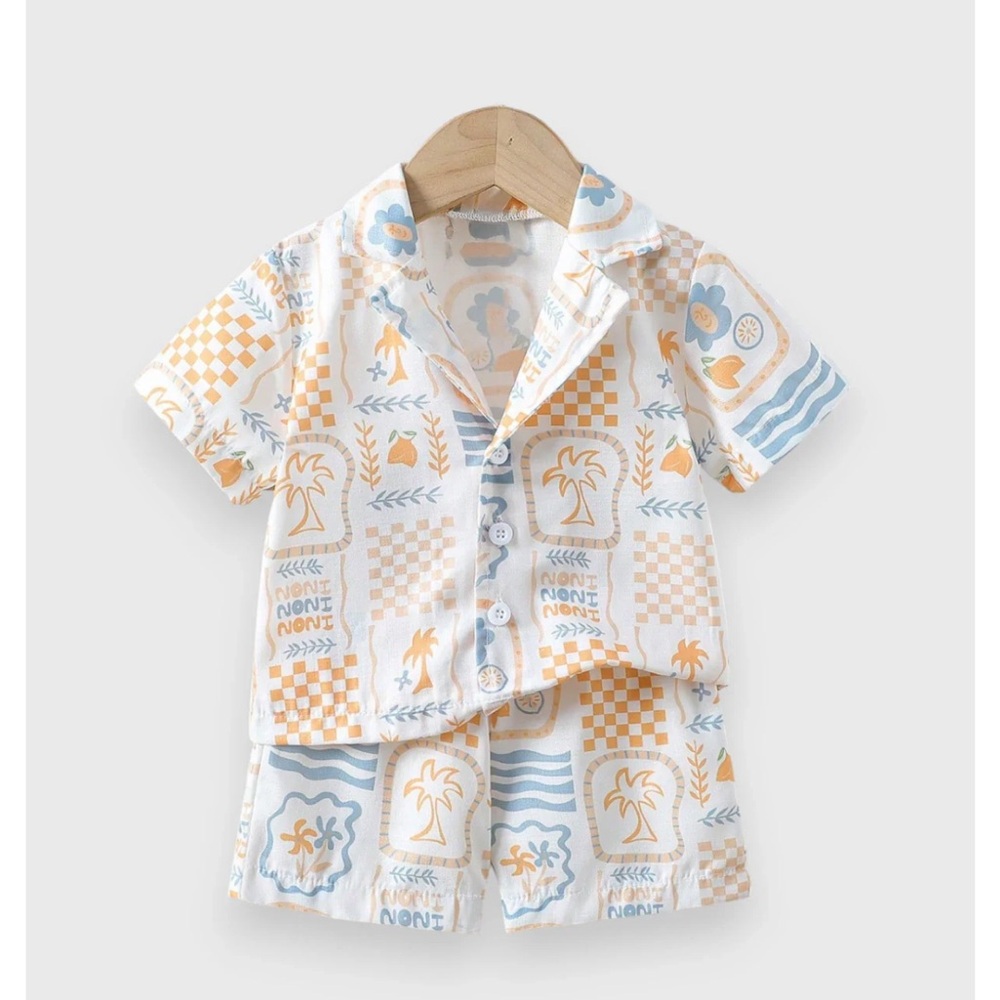 Toddler Short Sleeve Pajama Set in White, Blue & Yellow